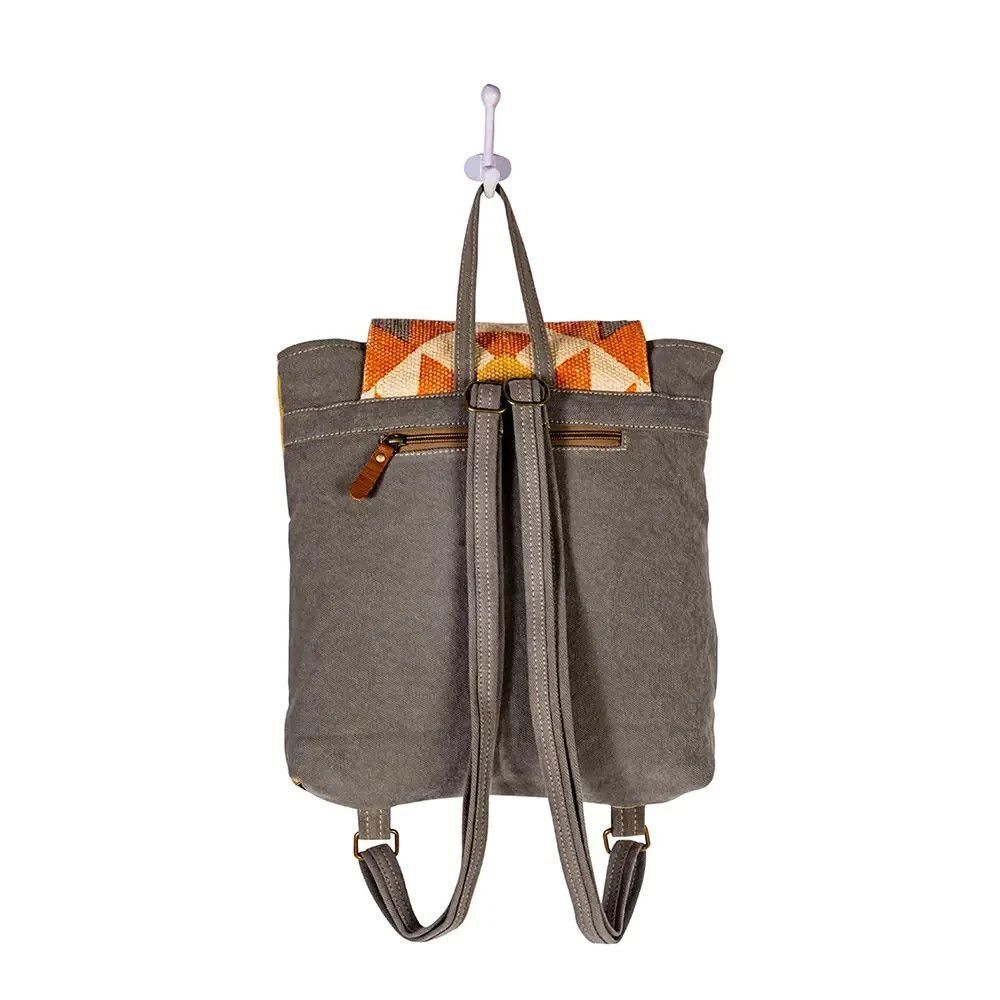 Myra Bag Handmade Eagle Backpack Upcycled Canvas & Cowhide Leather - Picture 7 of 11